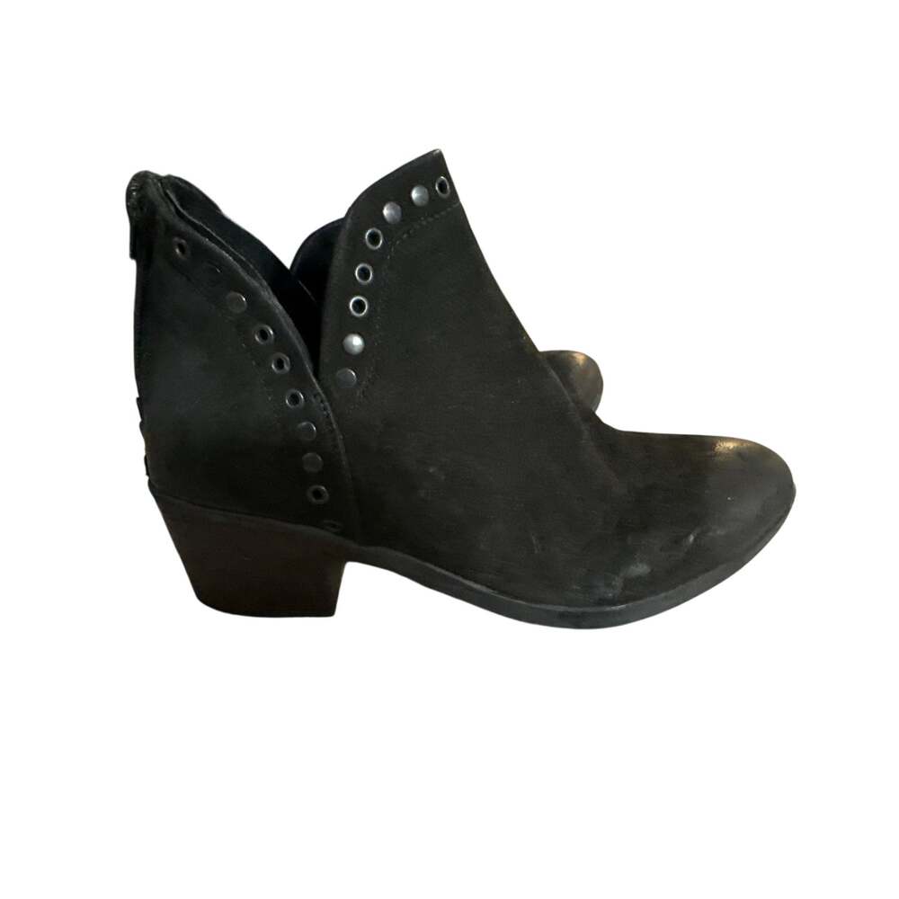 Bueno Womenโs EU 37 US 6.5-7 Black Suede Ankle Boots Studded Block Heel Booties